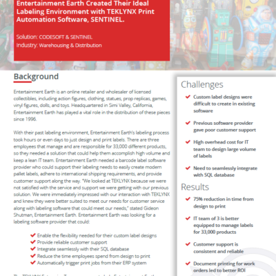 TEKLYNX Case Study - Entertainment Earth